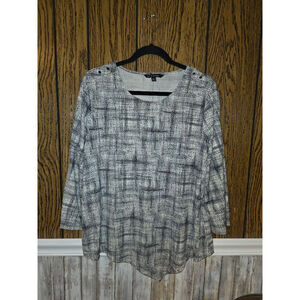 Women's Zac & Rachel Tunic Top L White Black Plaid